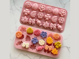 Molde silicona 18 bombones hojas flores moños 